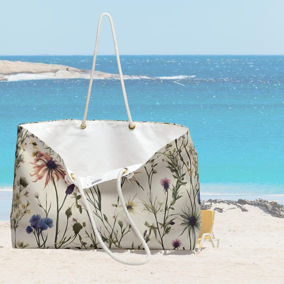 Oversized Tote Bag, Floral Wildflower Design in Colors, Summer