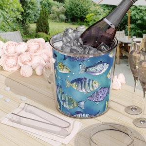 Ice Bucket with Tongs | Stylish Beverage Chiller | Stainless Steel Ice Holder, Beverage cooler, wine cooler, patio accessories