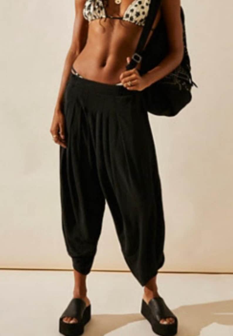 Free People Beach - Black Knit Wide Leg Balloon Vintage Pants - NWOT image 1