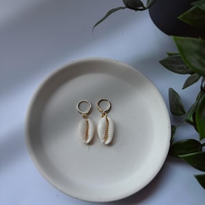 Cowrie Shell Earrings, Gold Plated Huggie Hoops, Beachy Earrings, Summer Jewelry