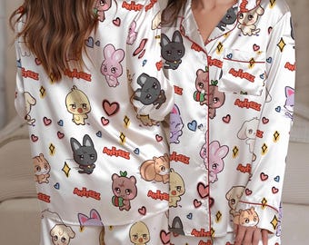 Cute ATEEZ Pajamas, ATEEZ Pajamas Set, Gift For Christmas, Ateez chibi  Shirt, Ateez Winter Pajamas, Aniteez Kpop Tee, ATEEZ Worldtour,Mingi