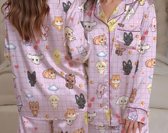 ATEEZ Pajamas Set,Cute ATEEZ Pajamas, Ateez chibi  Shirt, Gift For Christmas, Ateez Chibi Pajamas Set, ATEEZ Worldtour, Kpop Pajamas, Mingi