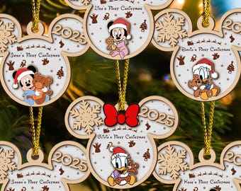 Custom Disney Baby's First Christmas Wooden Ornament, Custom Name Kid Ornament, Mickey Christmas Family Ornament 2026, Xmas Gift For Baby