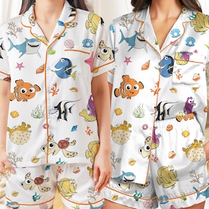 Finding Nemo Dory Pajamas, Disney Pjs Set, Ocean Sleepwear Aesthetic Summer Gift for Her, Disney Finding Nemo Characters Pajamas, Disney Tee