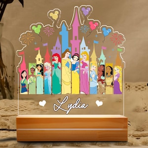 Personalized Disney Princess Castle Night Light, Disney Princess Birthday Gift for Her, Custom Name Baby Girl Room Decor, Disneyland Lamp