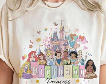 Disney Birthday Princess Comfort color shirt, Birthday Girl Sweater, Disney Trip Outfit, Disney Family Shirt, Disney Vacation Tee,Disneyland