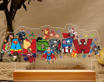 Personalized Avengers Night Light, Spiderman Birthday Boy, Custom Super Hero Lamp, Home Decor, Christmas Gifts, Iron Man, Hulk, Thor Light