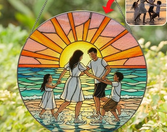 Custom Stained Glass Family Portrait, Anniversary Gift, Personalized Suncatcher, Handcrafted Gift for Parents, Custom Name Family Suncatcher