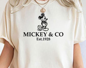 Camiseta retro Mickey & Co 1928 con colores cómodos, camiseta de Disneyland, camiseta de viaje a Disney 2025, camiseta familiar a juego, camiseta de Disneyworld, regalo para niños