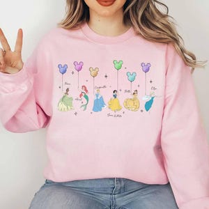 Disney Princess Balloons Shirt, Watercolor Princess Shirt, Magic Kingdom Family Trip Tee, Tiana Ariel Elsa Belle Cinderella Snow White, WDW image 3