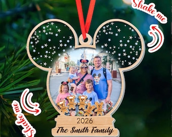 Adorno personalizado con foto de viaje familiar a Disney 2025, adorno familiar de Disneyland, adorno de orejas de Mickey, adorno de Mickey, recuerdo de vacaciones en Disney