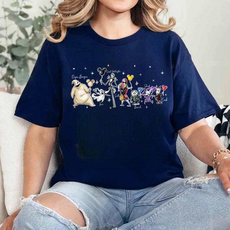 Alptraum vor Weihnachten Shirt, Disney Halloween Sweatshirt, Jack Skellington Sally Oogie Boogie, Mickey Ballons T-Shirt, gruseliger Familienausflug Bild 5