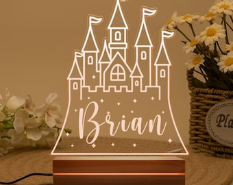 Luce notturna personalizzata a forma di castello da principessa, lampada a LED personalizzata per bambini, regalo perfetto per gli amanti delle principesse, decorazione per la casa, regalo di compleanno per lei.