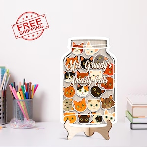 Personalized Cat Reward Jar Name, Cat Safari Token Classroom Teacher, Gift For Kid, Kindness Gift Class Reward Jar, Back to School Gift