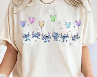 Stitch Watercolor Shirt, Disney Family Vacation Tee, Cute Stitch Mickey Balloon T-shirt, Disney World Trip Shirt,Magical Kingdom Comfort Tee