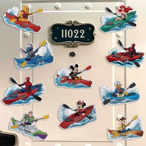 May include: A selection of character kayak stickers, featuring Disney and Marvel characters. The stickers include Winnie the Pooh, Ariel, Stitch, Spider-Man, Mickey Mouse, Deadpool, Donald Duck, Minnie Mouse, Buzz Lightyear, and Woody.