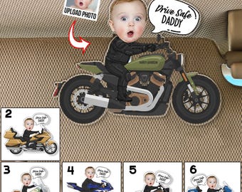 Clip para visera de motocicleta con foto personalizada, regalo para papá que conduce con cuidado, regalo para papá motociclista de niños, amuleto personalizado con cara de bebé para ventilación de coche.