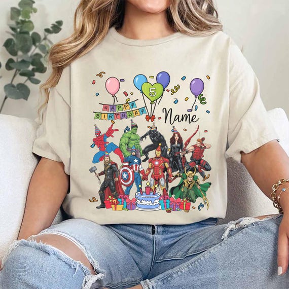 Custom Avengers Birthday Shirt, Personalized Marvel Hero Family Party Tee, Superhero Birthday Boy Shirt, Iron Man Spiderman Kids Gift Shirt
