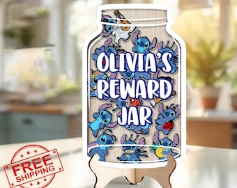 Custom Disney Stitch Reward Jar, Back to School Gift, Disney Feeling Reward Jar For Classroom, Stitch New Movie Reward Jar, Gifts For Kids