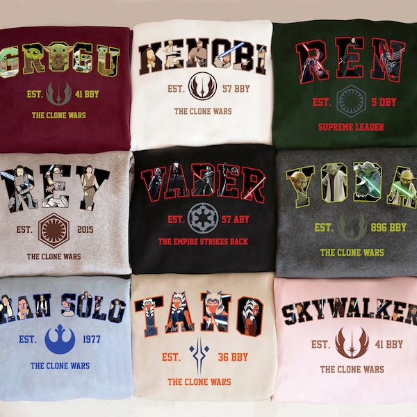 Star Wars Character Group Sweatshirts, Star Wars Sweatshirt, Yoda, Mandalorian, Anakin Skywalker, Ahsoka Tano, Keno, Star Wars Family Shirt