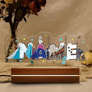 Custom Name Disney Frozen Night Light, Disney Princess Room Decor, Elsa Cheshire Lamp, ChristmasGift, Birthday Gift for Kid, Disney Princess