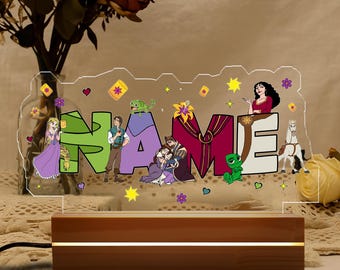 Luz de noche personalizada con nombre de Rapunzel Enredados, decoración de habitación de princesas Disney, lámpara de Cheshire de Rapunzel de Disney, regalo de Navidad, regalo de cumpleaños para niños