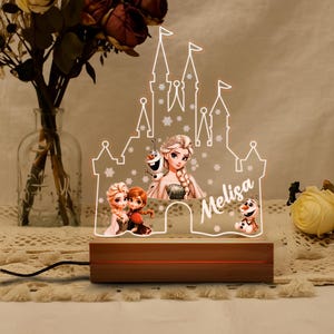 Personalised FROZEN Night Light - Great Gift for Kids Birthdays, Good Night Bedside Lamp, Christmas Present, Nursery Decor Baby, BirthdayTee