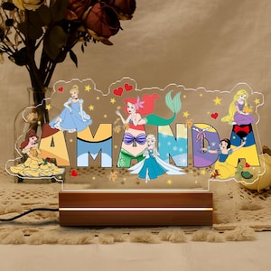Custom Disney Princess Night Light, Gift for Kids Birthdays, Nursery Decor for Kids, Home Decor, Good Night Bedside Lamp, Gifts For Girl