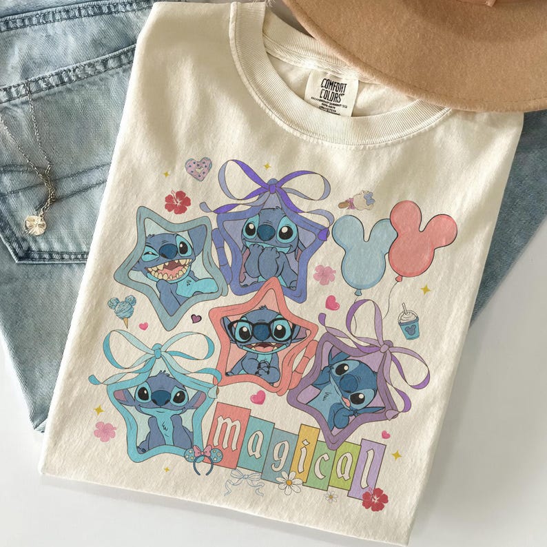 Magical Stitch Shirt, Lilo and Stitch Sweatshirt, Disney Vacation Trip Tee, Cute Stitch Star Bow Design, Retro Disney Family Matching Gift zdjęcie 11