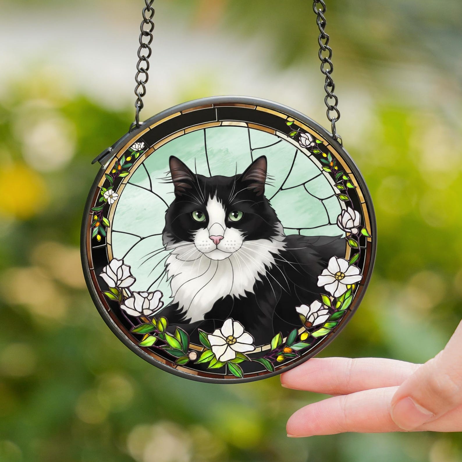 Custom Cat Stained Glass Suncatcher, Personalized Cat Window Hanging ...
