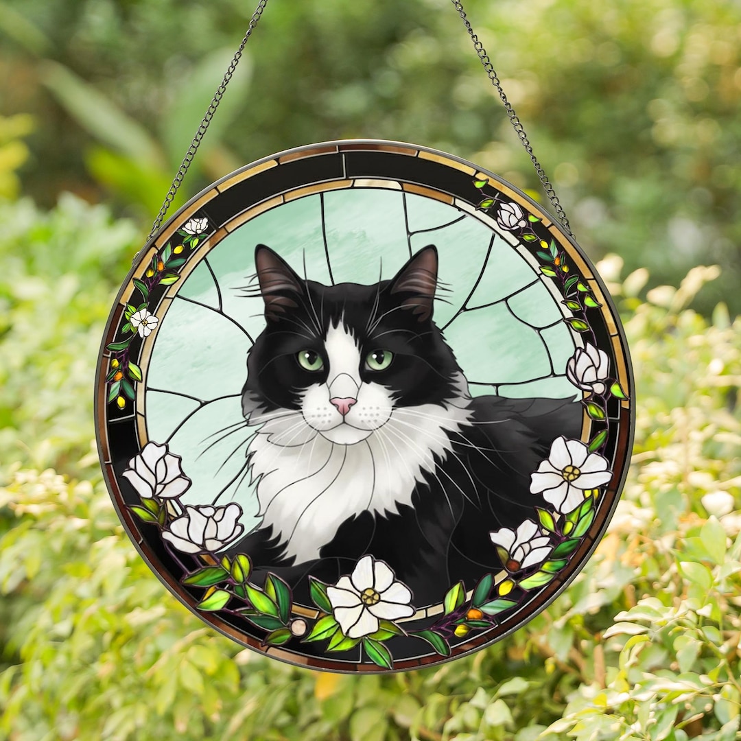 Custom Cat Stained Glass Suncatcher, Personalized Cat Window Hanging ...