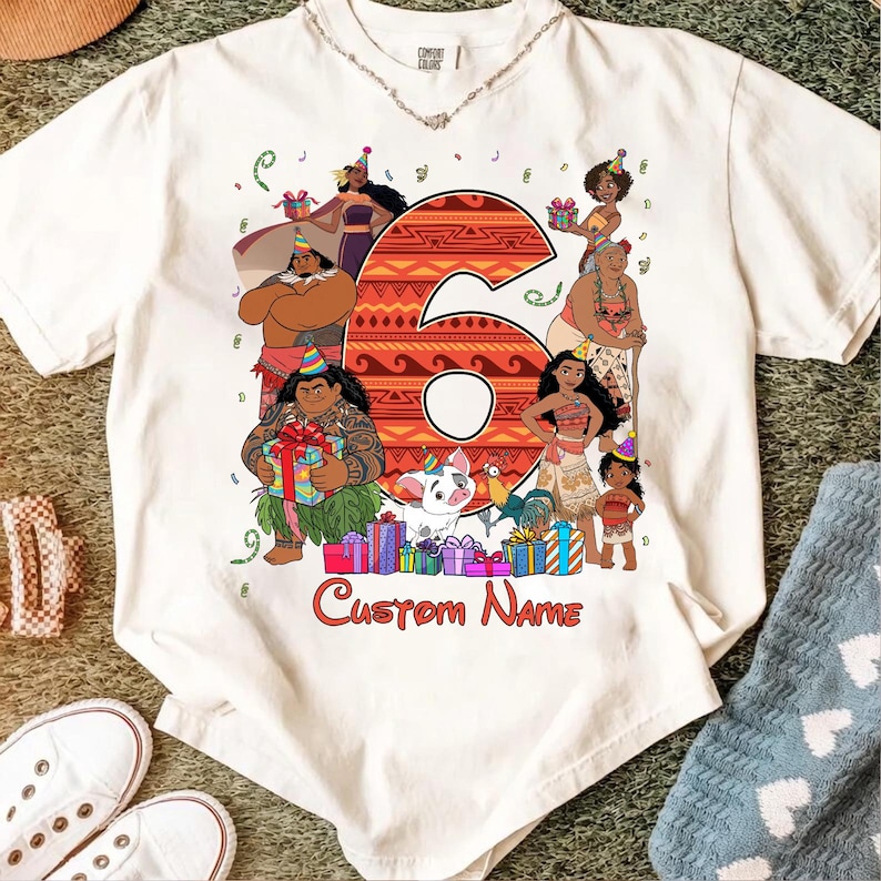 Moana Birthday Shirt, Custom Moana Birthday Sweater, Personalized Maui Birthday Tee, Moana Theme Birthday Party Outfits, Disney Family Shirt image 1
