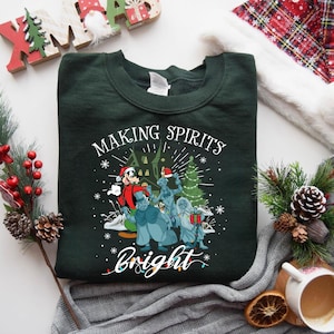 Chemise lumineuse esprits de Noël, chemise fantômes faisant de l&#39;auto-stop, sweat-shirt le manoir hanté, vacances de Noël, chemises joyeux Noël