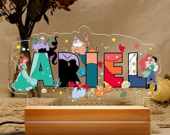 Personalised Disney Princess Ariel The Little Mermaid Night Light, Princess Birthday Girl Room Decor, Disneyland Ariel Baby Girl Gifts