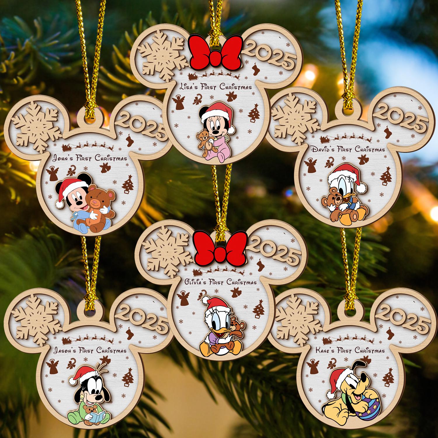 Custom Disney Baby's First Christmas Wooden Ornament, Custom Name