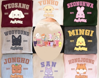 Cute Ateez Members Aniteez Sweatshirt, ATEEZ World Tour 2024, Ateez Kpop Shirt, Ateez The World Ep.Fin Will Album Shirt, Hongjoong, San