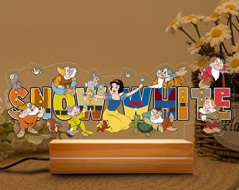 Personalised SNOW WHITE and Seven Dwarfs Night Light, Great Gift for Kids Birthdays, Bedside Lamp, Christmas Present,Custom Name Disney Lamd