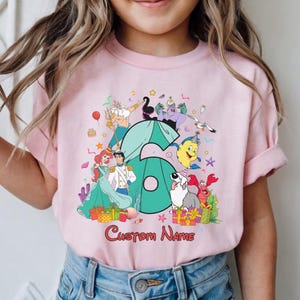 Die kleine Meerjungfrau-Geburtstags-Shirt, Name Disney Prinzessin Ariel T-Shirt, personalisierte Mädchen unter dem Meer-Geburtstags-Party-Outfit, Geburtstagskind Bild 8