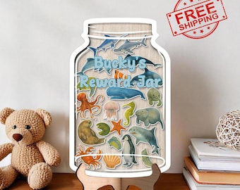 Personalized Sea Animals Reward Jar For Kids, Back to School Gift, Behavior Training, Colorful Classroom Decor,Custom Gift For Teacher