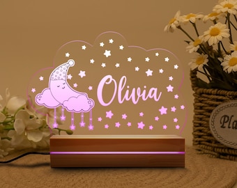 Luz de noche personalizada con luna y estrellas, luz de noche con nombre personalizado, regalos personalizados para niños, regalo para baby shower, decoración de habitación infantil
