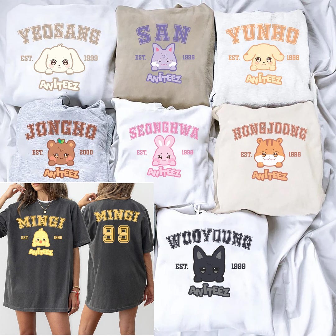 Custom Cute Ateez Members Aniteez 2 Sides T-shirt, Ateez the World