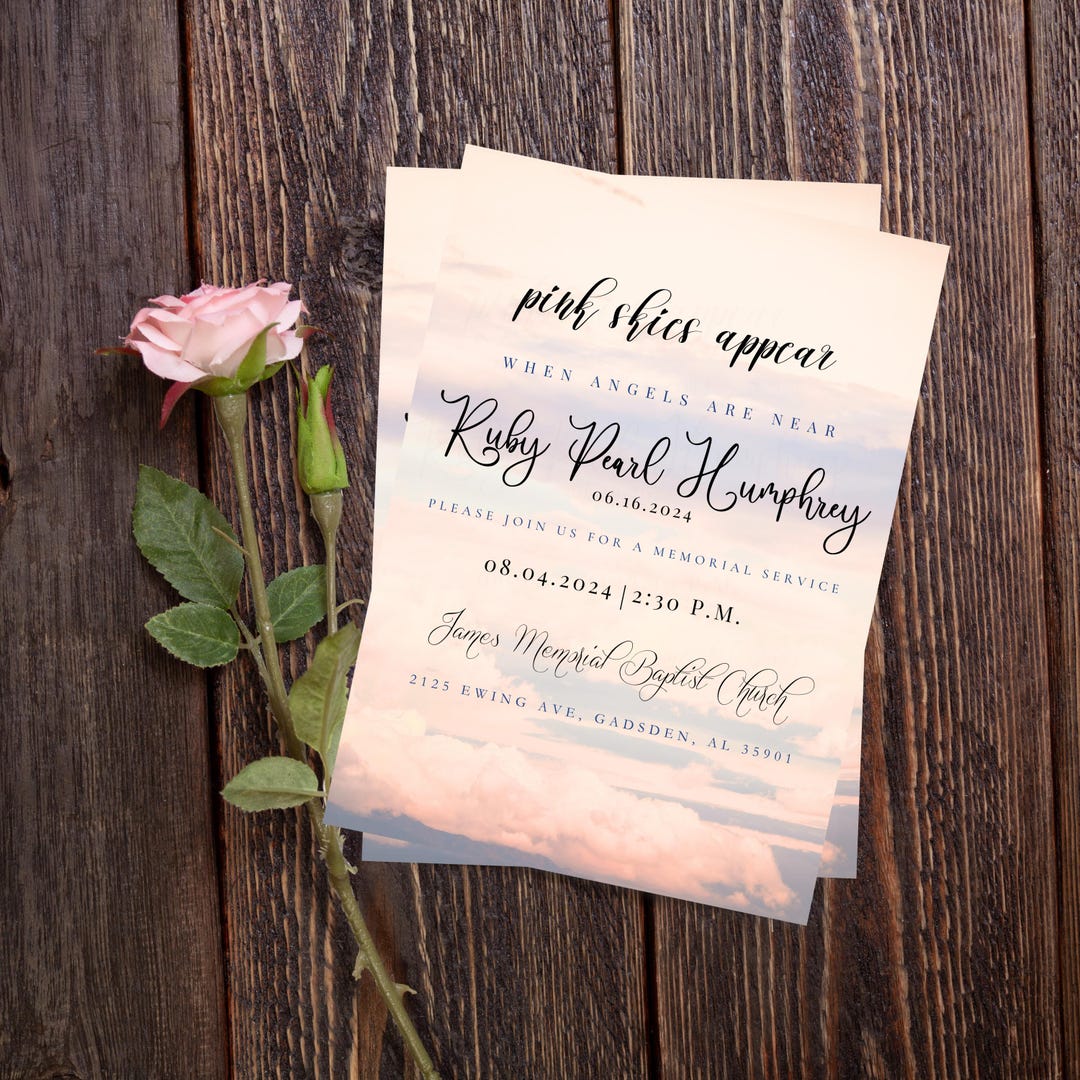 Memorial Service Invitation Celebration of Life Funeral Announcement in ...
