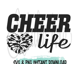Cheer Life SVG / Vive, ama, alegra SVG / Descarga instantánea de alegría / Cheer svg / Cheer PNG / Pompón de corazón