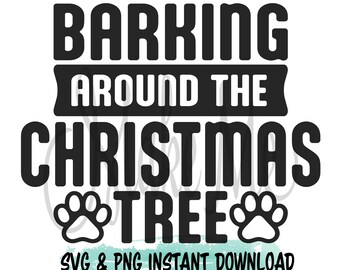 Kersthond SVG | Blaffende hond rond de kerstboom SVG | Kersthumor SVG | Kerst SVG met hondenthema | Grappige kersthond SVG
