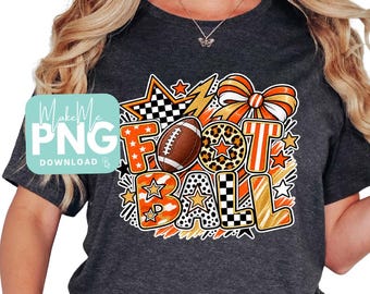 Retro Football PNG | Orange and Gold Checkered | Football DTF Files (Digital Download)