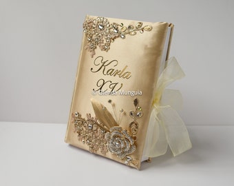 Quinceañera Bible or Sweet 16 Bible with rhinestone flower - personalized with name