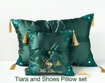 Set of Quinceañera or Sweet 16 kneeling or Tiara pillow, Candle  - Personalized with name and Mis XV phrase if desired