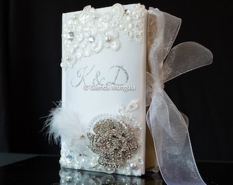 Wedding Bible with rhinestone rose - Personalized with initials