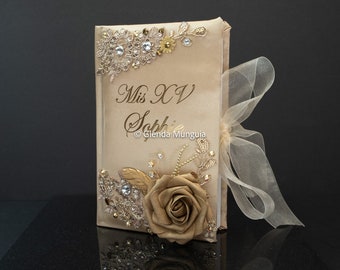 Quinceañera Bible or Sweet 16 Bible with foam rose - personalized with name