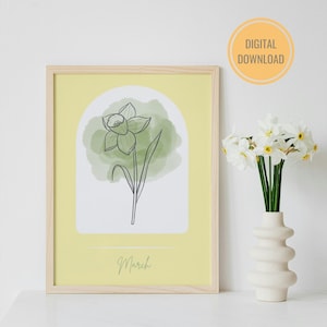 March Birth Month Flower Wall Art | Daffodil Flower | Birth Flower Wall Print | Floral Wall Decor | Digital Download | Printable Gift